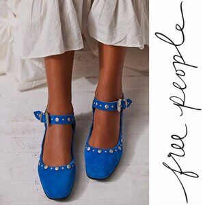 Free People Mystic Mary Jane Shoes Flats Size 40 10 Blue Suede Studded NEW $128